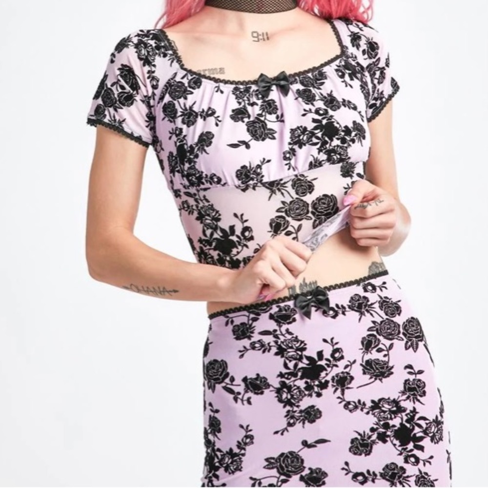 Crop top and skirt set with velvet and lace detail Delia’s by Dollskill …